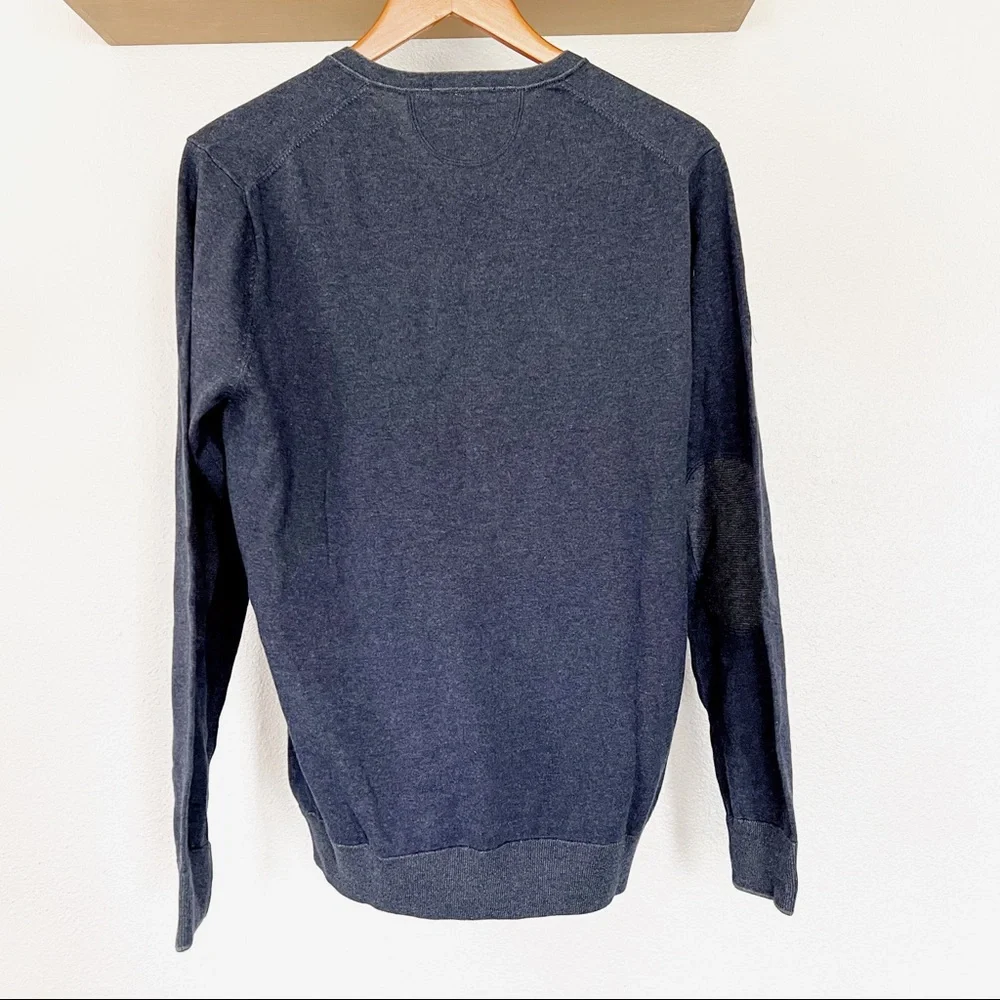 RAFFI Cotton Reversible Elbow Patch Henley Sweater Blue Grey Size Medium NWT - Picture 7 of 9